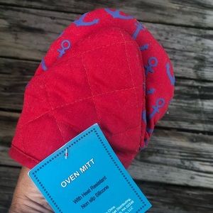 Red and blue nautical oven mitt